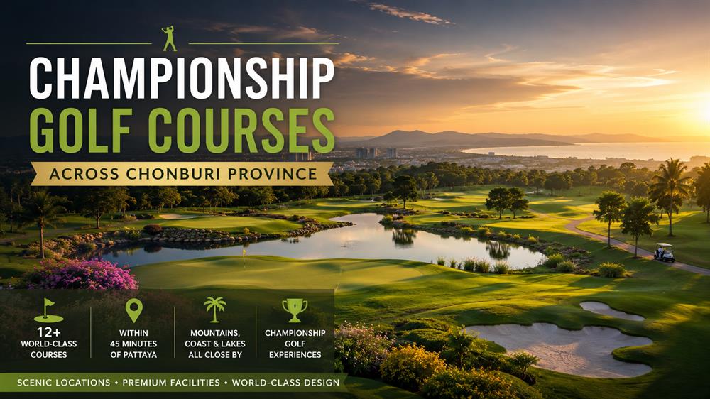 Championship golf courses across Chonburi Province within easy reach of Pattaya, Thailand.